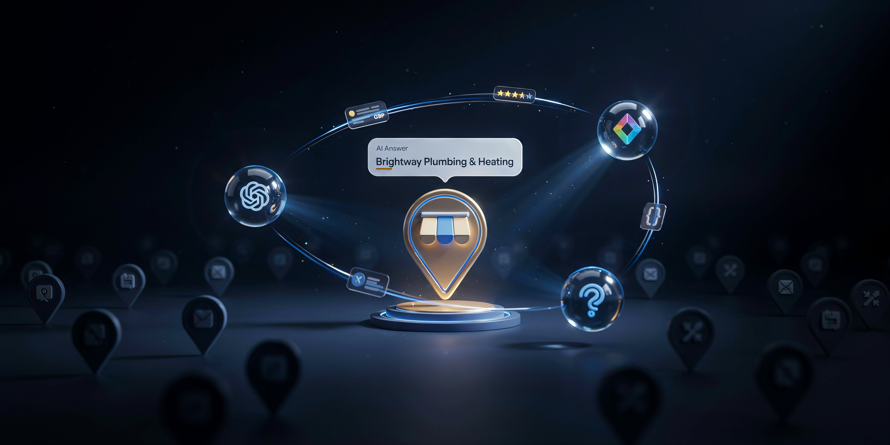 Service business owner checking AI assistant search results on smartphone for local services