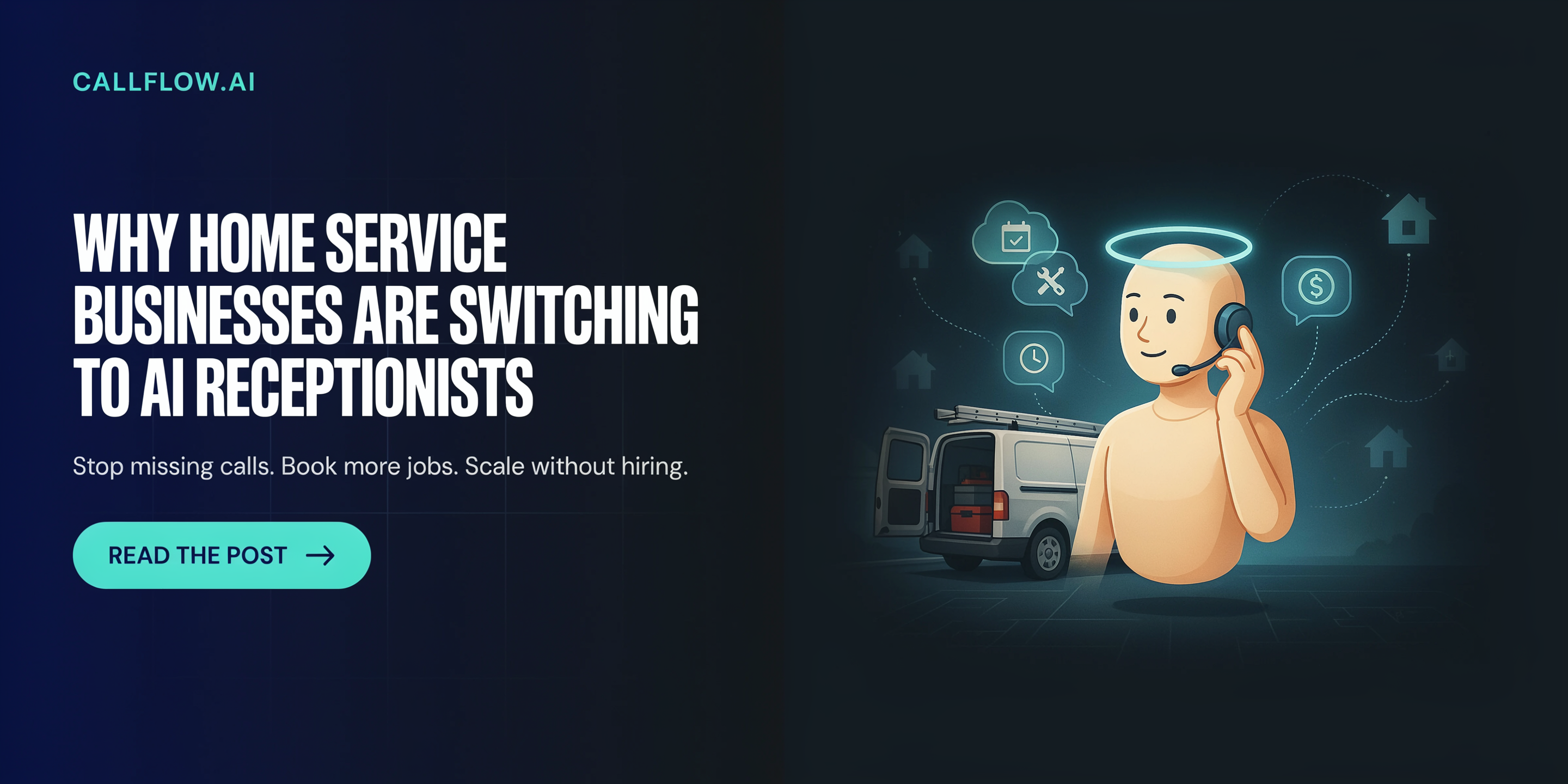 Home service business owner with phone and AI receptionist system