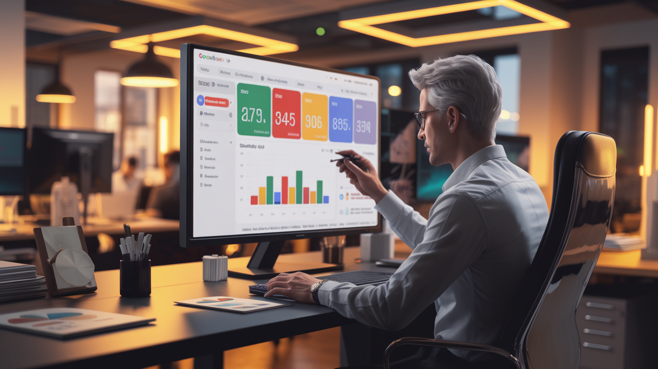 Google Ads analytics dashboard showing campaign performance on a laptop screen