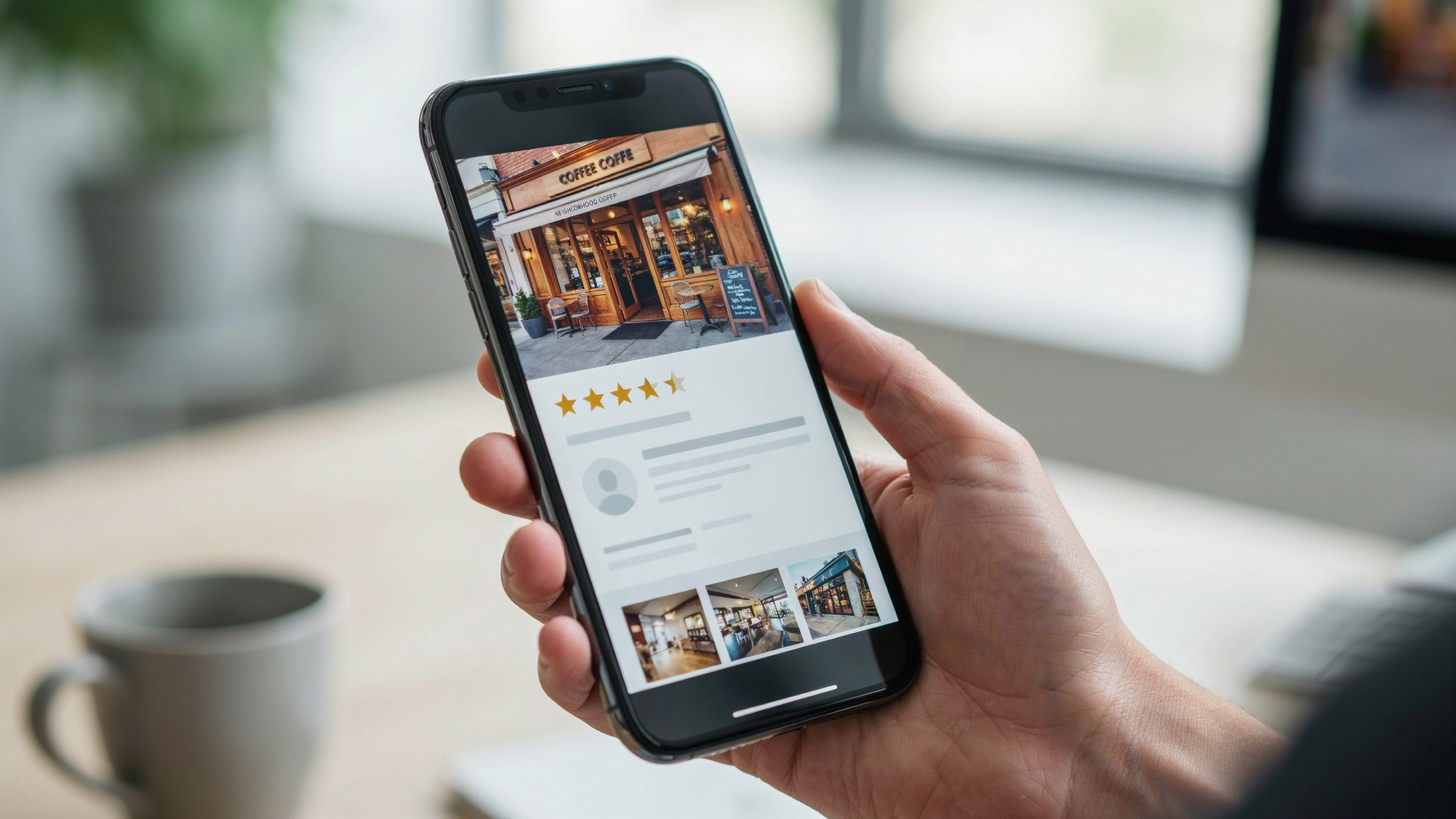 Smartphone showing Google Maps local business search results