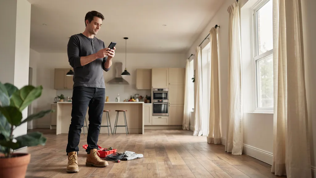 Service business owner using smartphone to photograph completed work for Google Business Profile