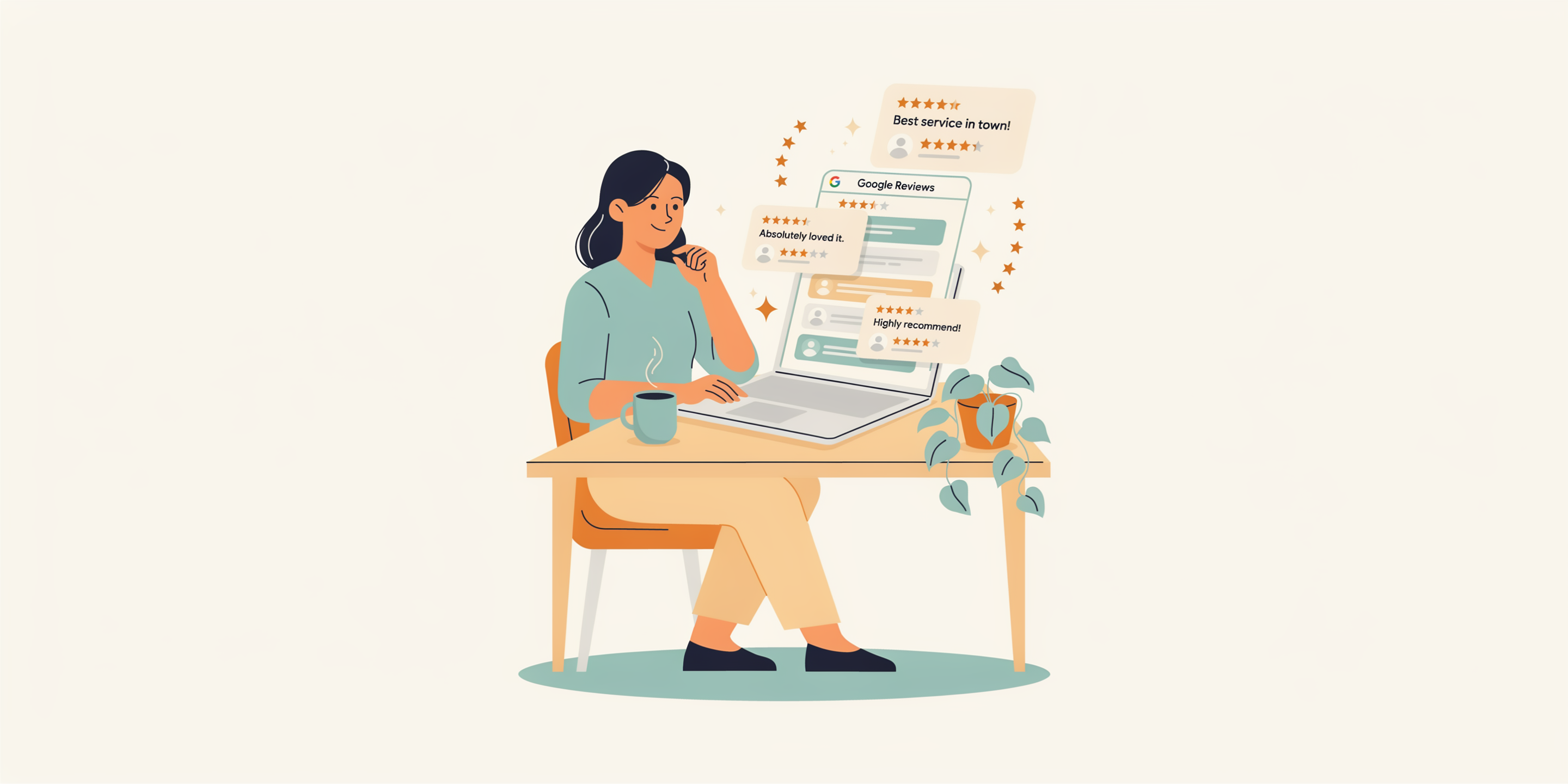 Service business owner reading and responding to customer reviews on a laptop