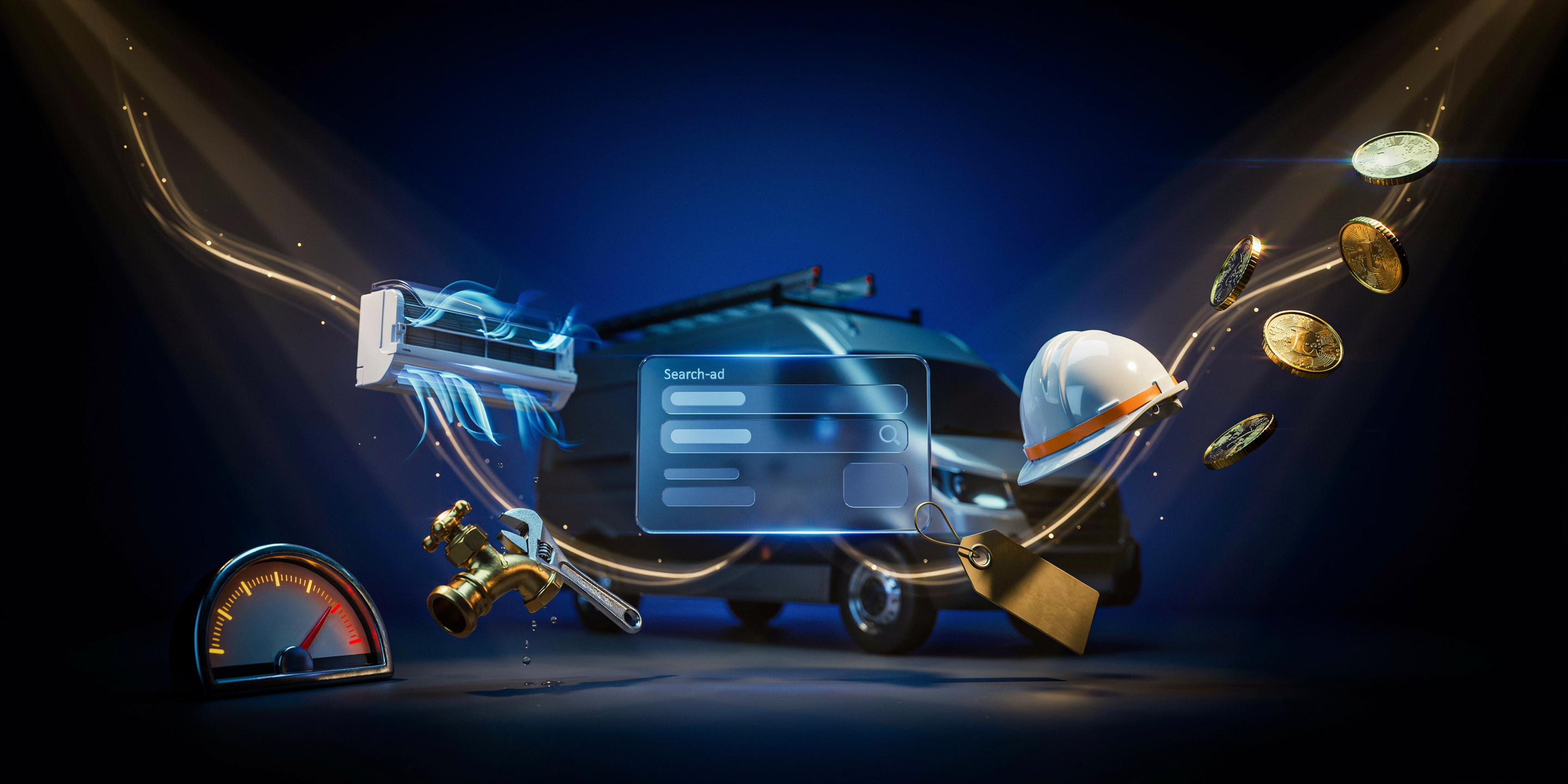 Contractor reviewing Google Ads cost per lead benchmarks on laptop