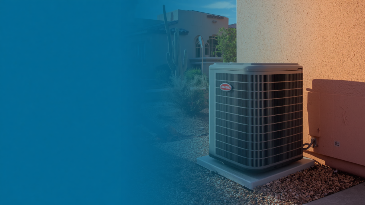 Modern HVAC condenser unit installed beside an Arizona home
